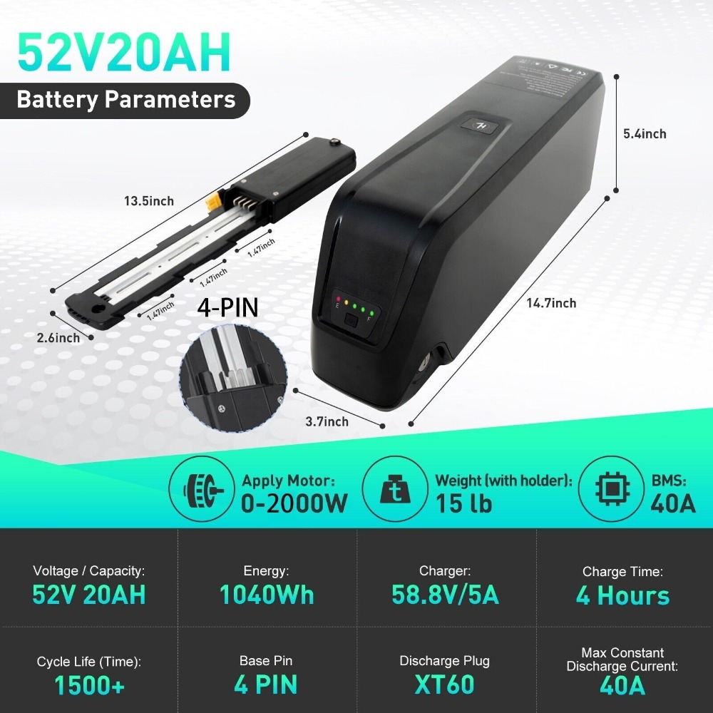 Batería Hailong de 52V, 4 pine - Ebike Battery 48V 20Ah Hailong reseña y precio